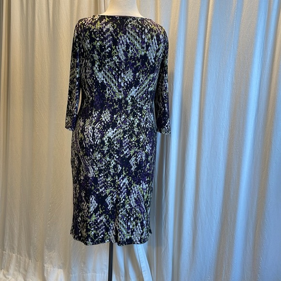 Black Label by Evan Picone NWOT plus sz 16 prpl/blk/white/green v-nck 3/4 sleeve - Picture 2 of 7